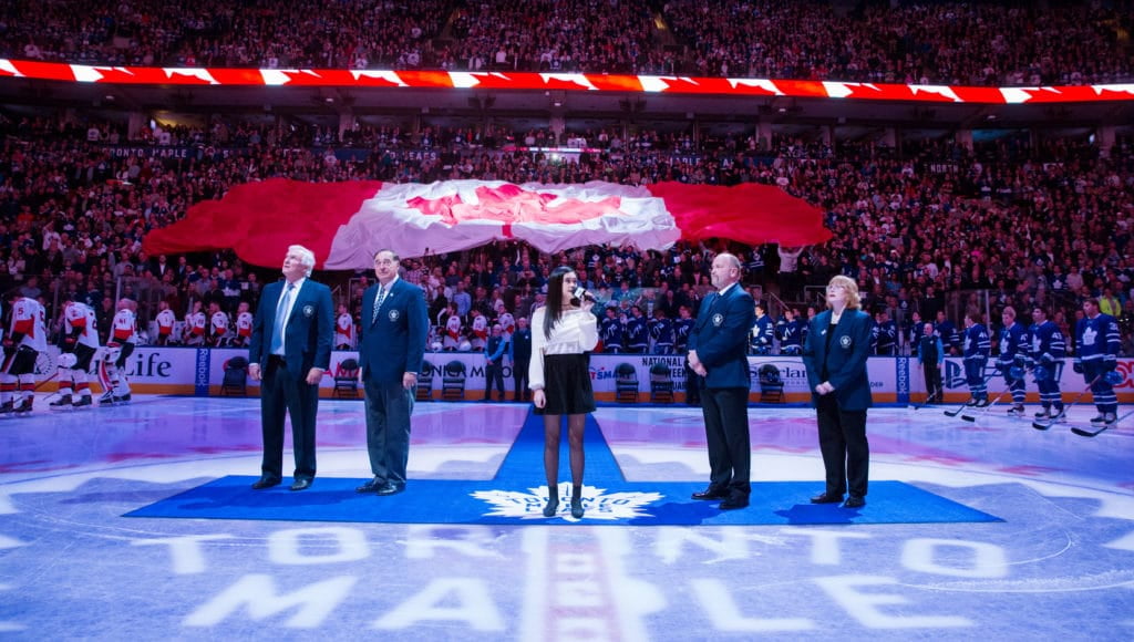 Martina Ortiz-Luis singing anthem maple leafs game